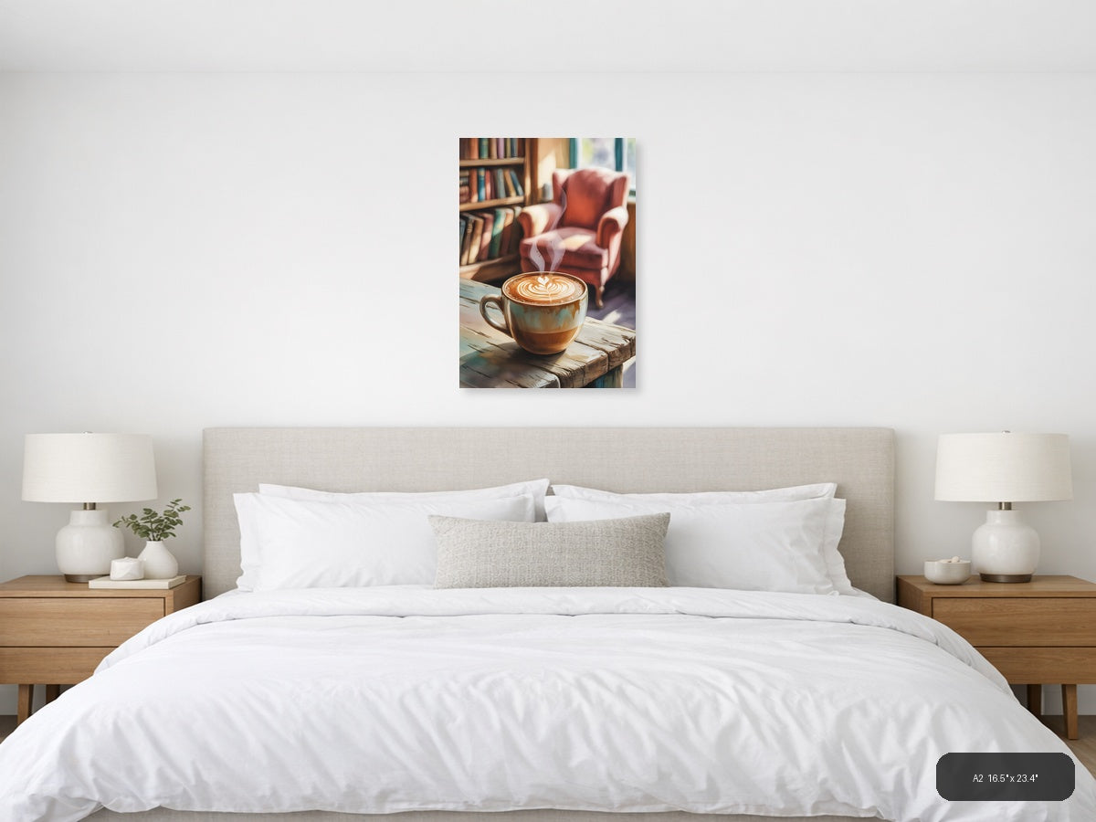 Cozy Library Latte Watercolor Wall Art — A2 / Bedroom