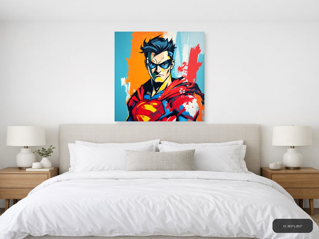 Abstract Superhero Portrait Pop Art Style Wall Art — A1 / Bedroom