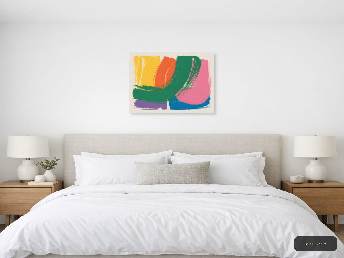 Vibrant Abstract Brushstrokes Landscape Wall Art — A3 / Bedroom