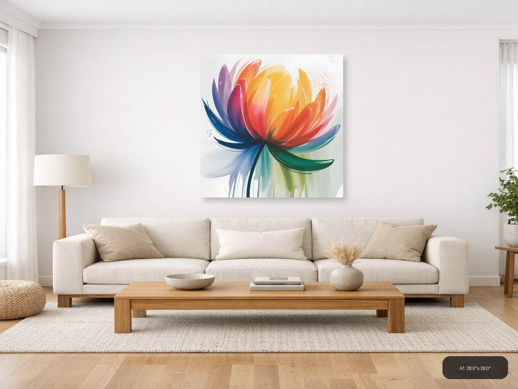 Colorful Watercolor Lotus Flower Wall Art — A1 / Living Room