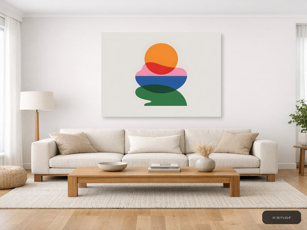 Minimalist Stacked Shapes Orange Red Blue Green Wall Art — A1 / Living Room