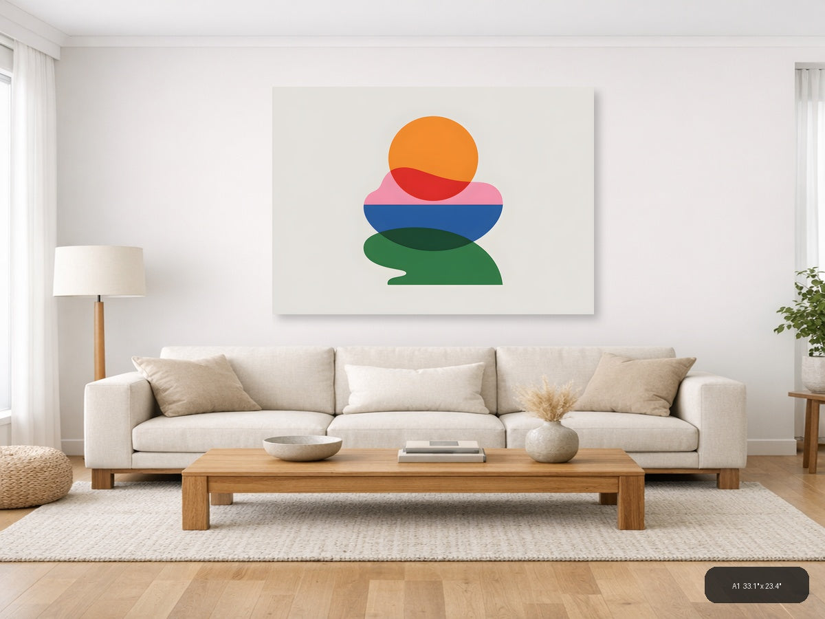 Minimalist Stacked Shapes Orange Red Blue Green Wall Art — A1 / Living Room