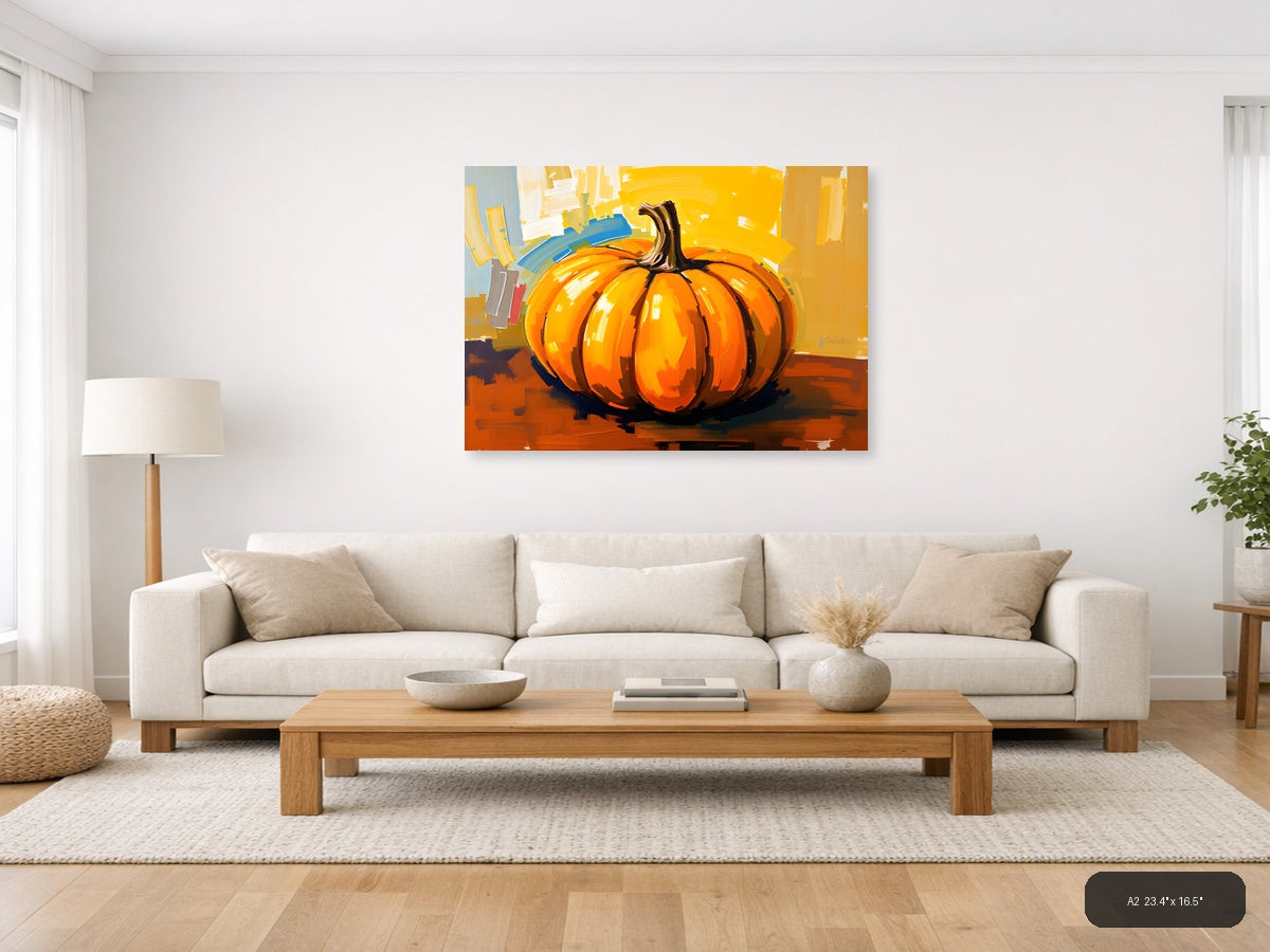 Abstract Orange Pumpkin Modern Expressionist Wall Art — A2 / Living Room