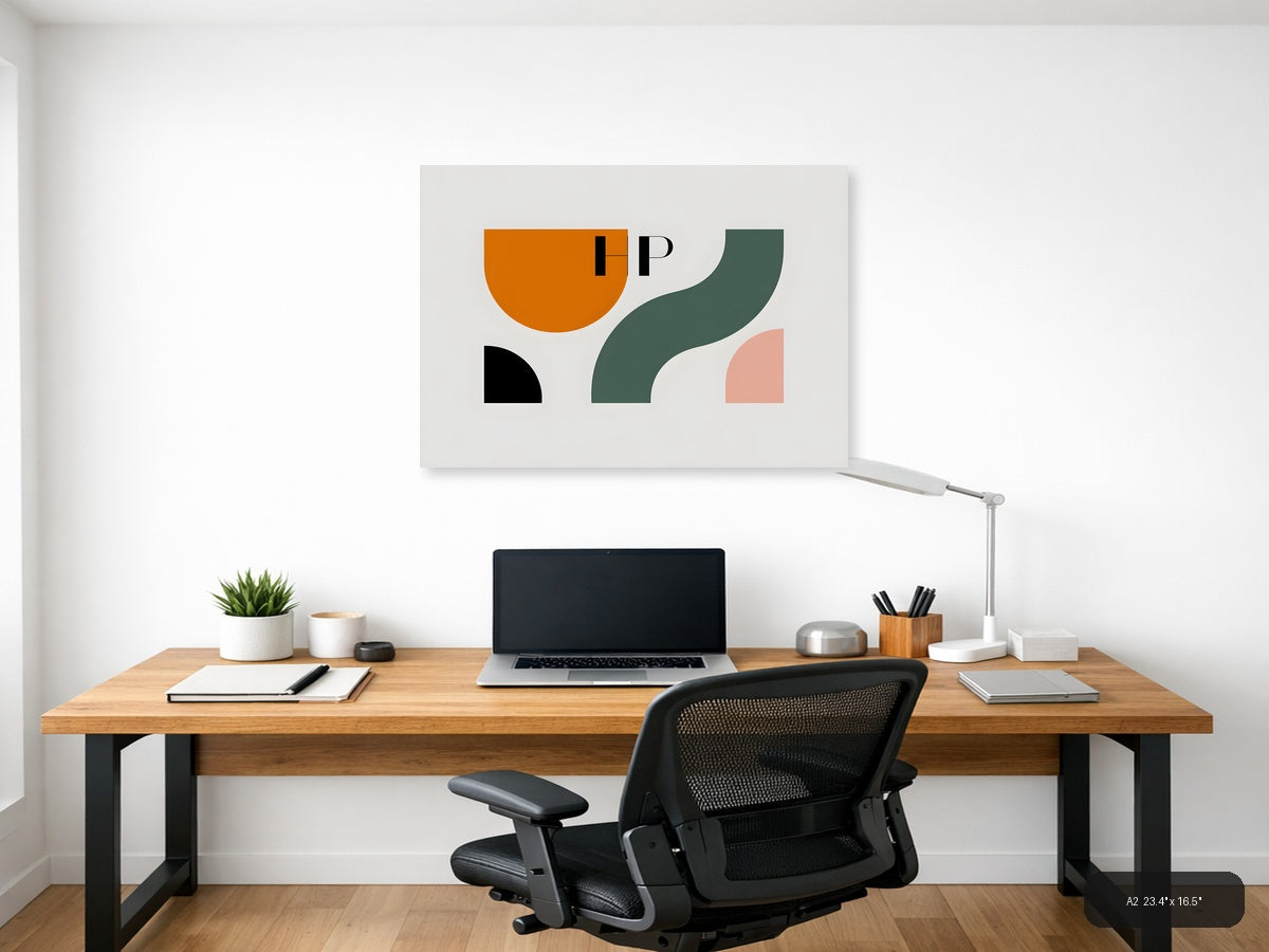 Minimalist Abstract Shapes in Orange, Teal & Pink Wall Art — A2 / Office
