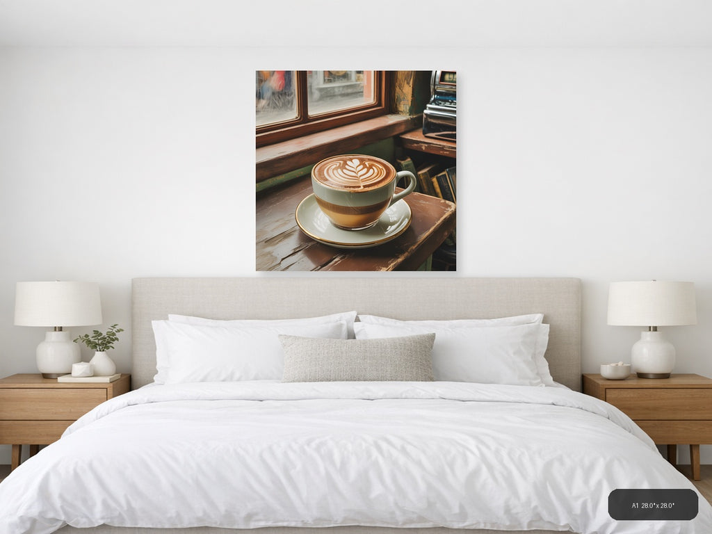 Vintage Coffee Latte Art by Window Wall Art — A1 / Bedroom