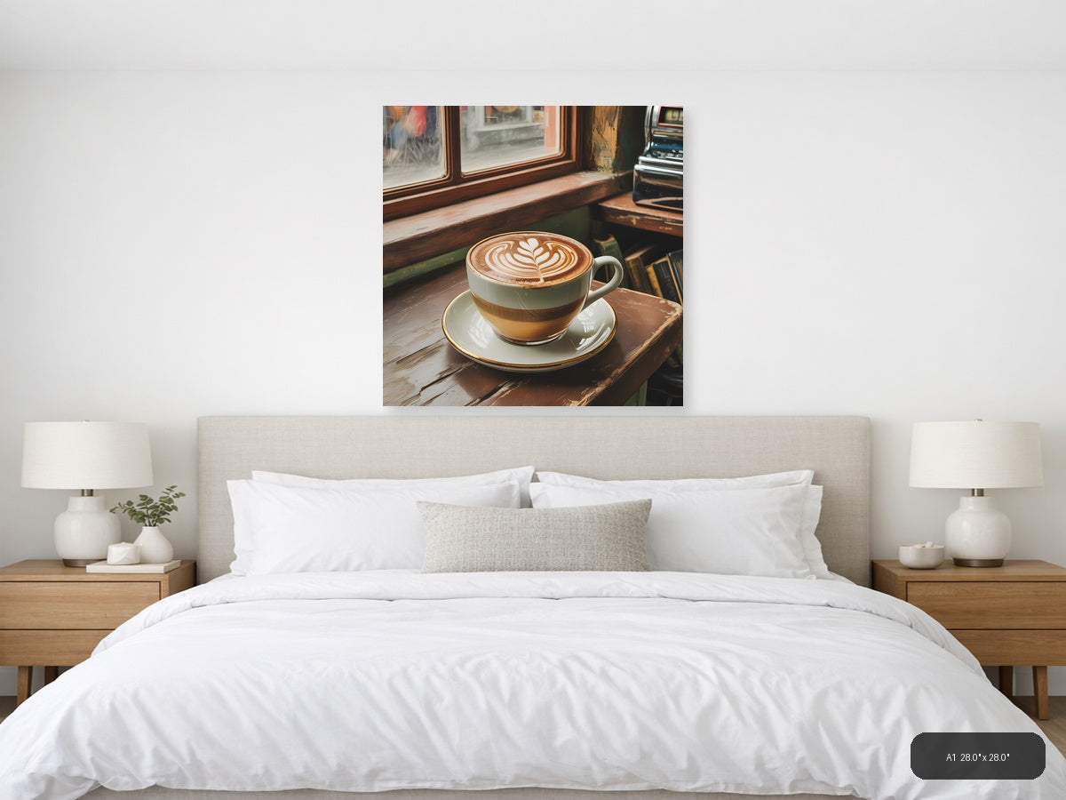Vintage Coffee Latte Art by Window Wall Art — A1 / Bedroom