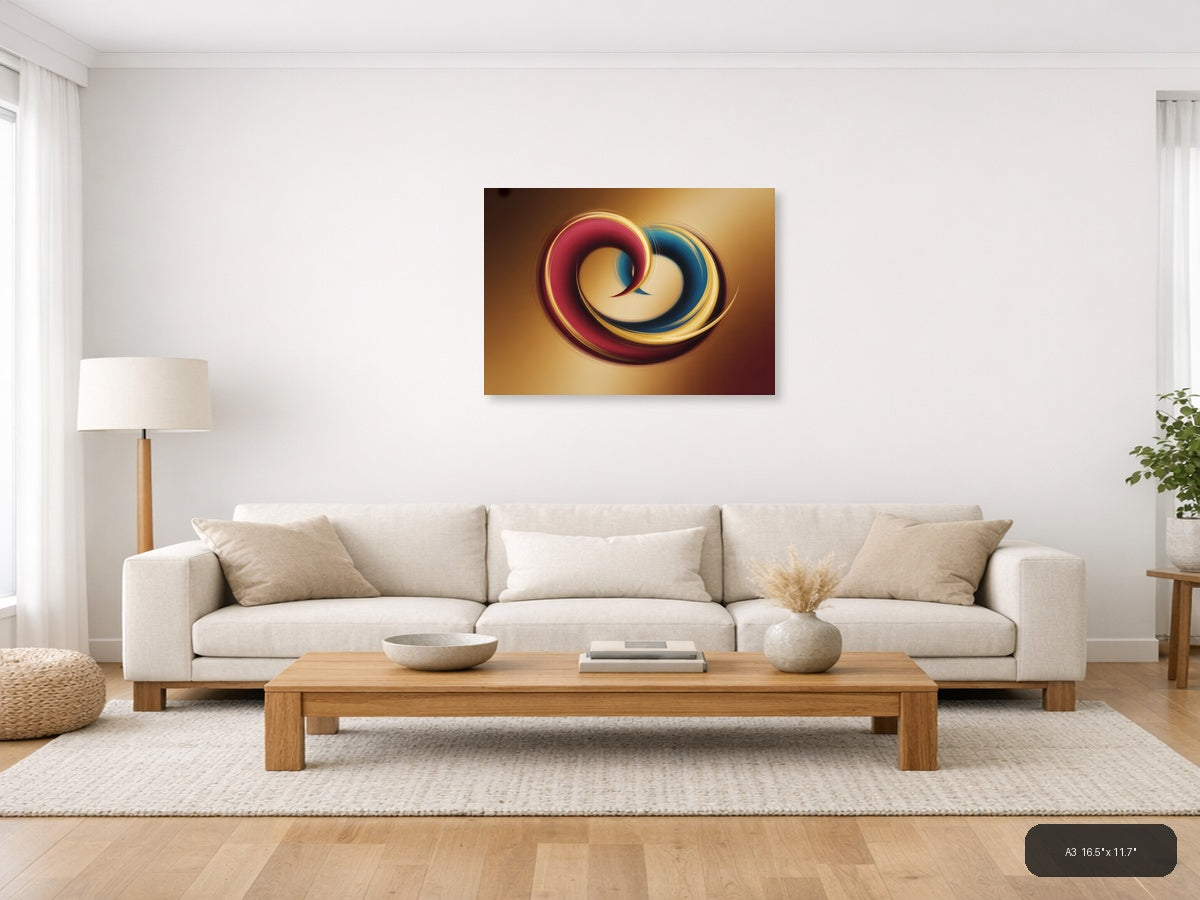 Abstract Swirling Rings in Red & Blue - Modern Wall Art — A3 / Living Room