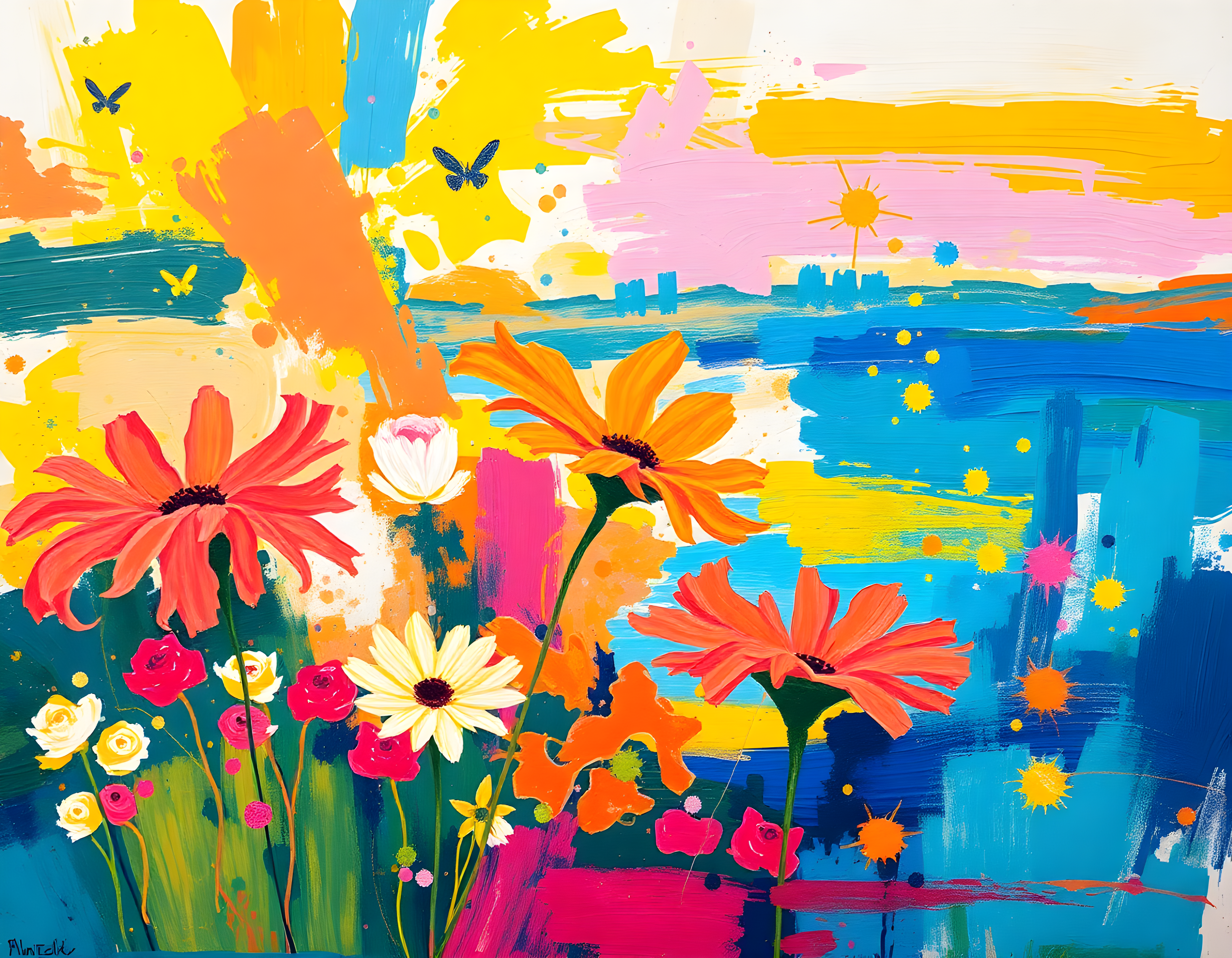 Vibrant Flower Garden Abstract Landscape Wall Art