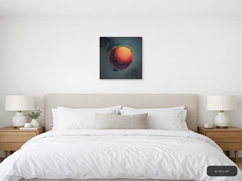 Abstract Swirling Orb Red Orange Teal Wall Art — A3 / Bedroom