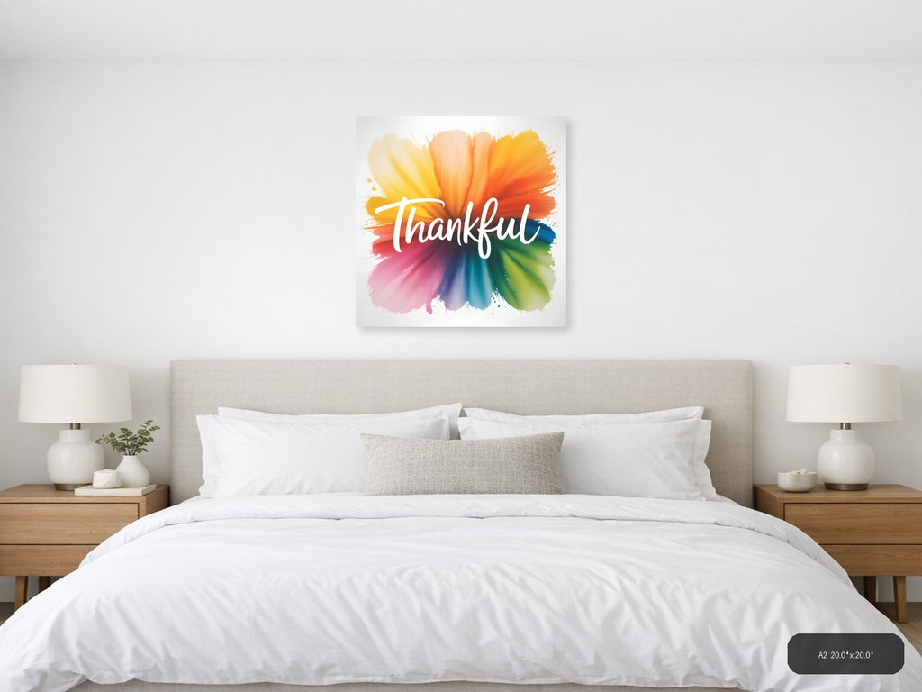 Thankful — Watercolor (Square) Canvas Print | Watercolor Wall Art | A4 A3 A2 A1 — A2 / Bedroom