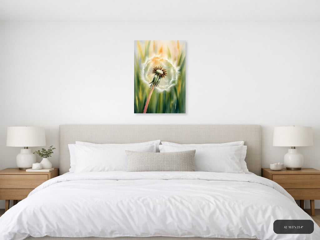 Dandelion Seedhead Watercolor Painting Wall Art — A2 / Bedroom