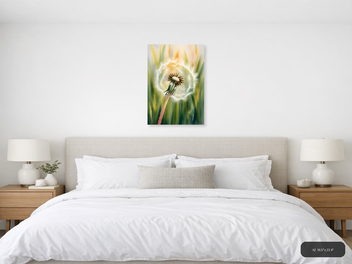 Dandelion Seedhead Watercolor Painting Wall Art — A2 / Bedroom