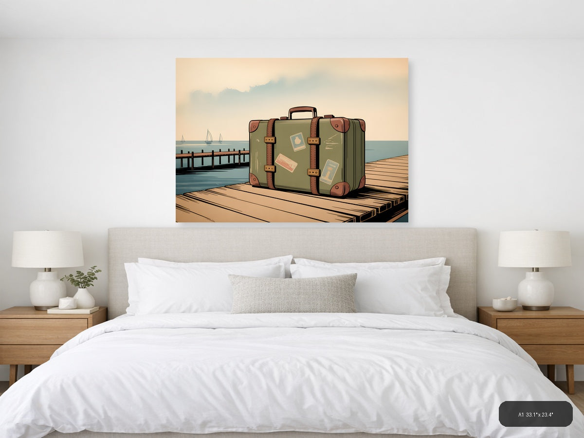 Vintage Suitcase on Dock - Coastal Travel Wall Art — A1 / Bedroom
