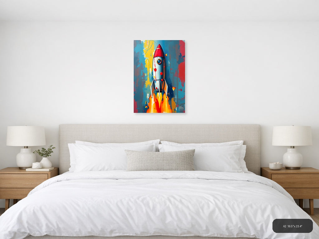 Vibrant Rocket Launch Abstract Portrait Wall Art — A2 / Bedroom
