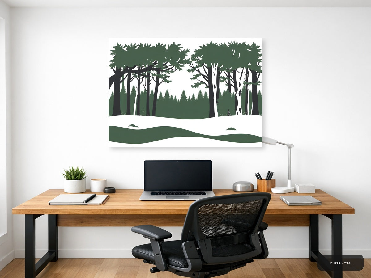 Minimalist Forest Landscape Winter Snow Wall Art — A1 / Office