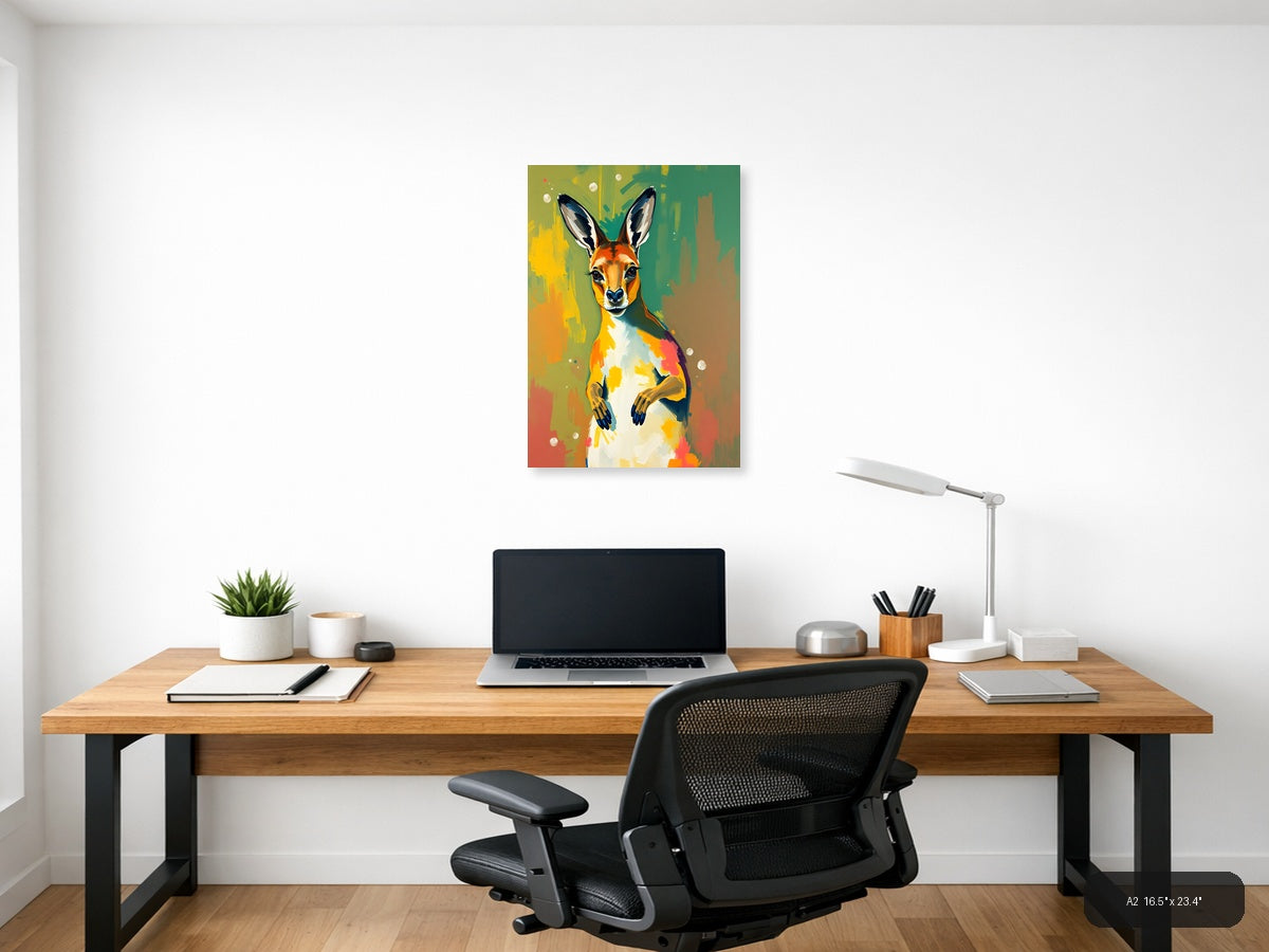 Colorful Abstract Kangaroo Portrait Wall Art — A2 / Office