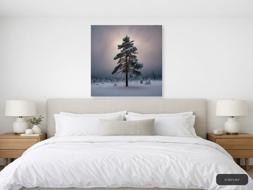 Snow-Covered Pine Tree Winter Forest Photography Wall Art — A1 / Bedroom