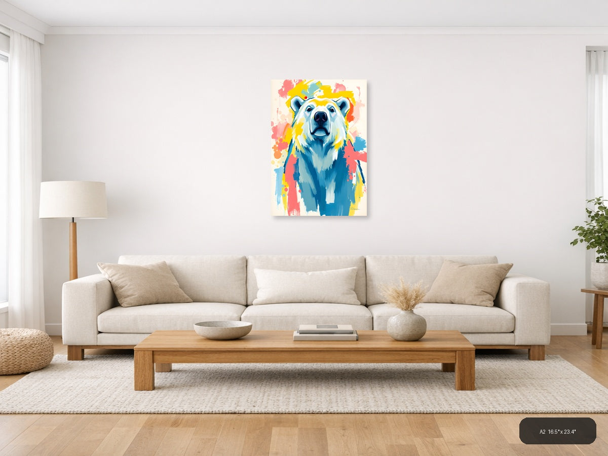 Abstract Polar Bear Portrait Colorful Splatter Wall Art — A2 / Living Room