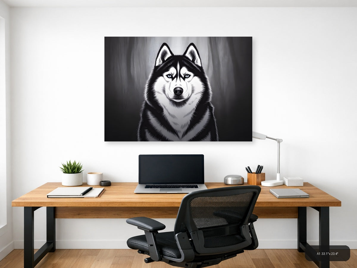Striking Husky Portrait Black and White Photography Wall Art — A1 / Office