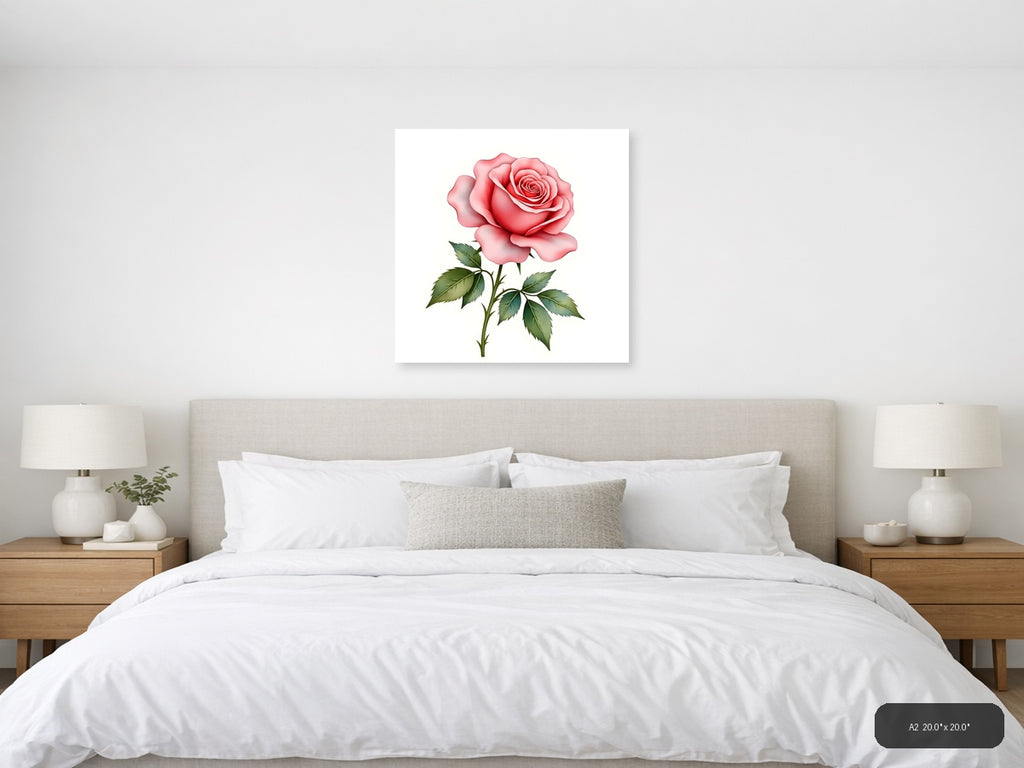 Pink Rose Watercolor Illustration Wall Art — A2 / Bedroom