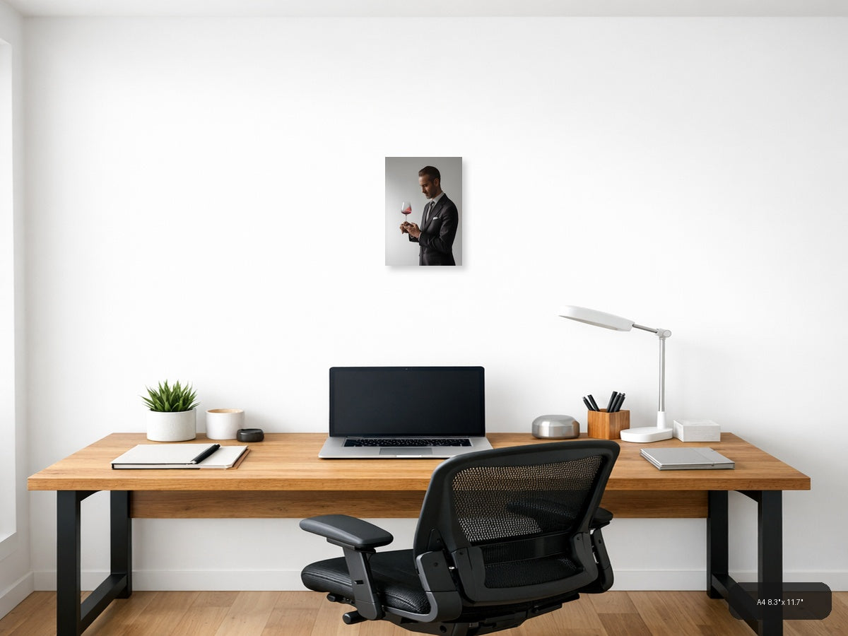 Minimalist Man with Wine Glass Portrait Wall Art — A4 / Office
