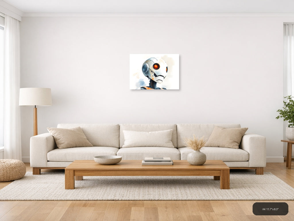 Futuristic Robot Head Watercolor Illustration Wall Art — A4 / Living Room