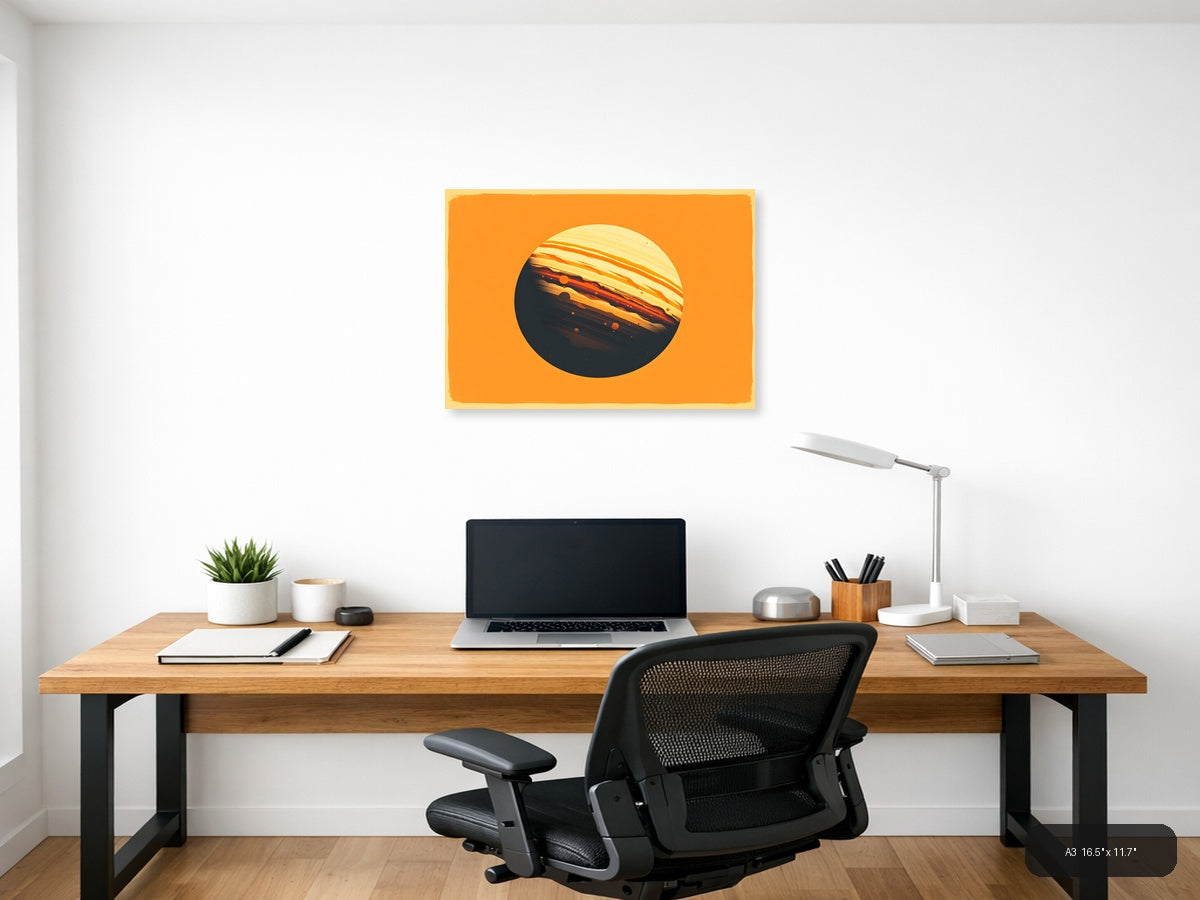 Vintage Saturn Planet Orange Sky Wall Art — A3 / Office