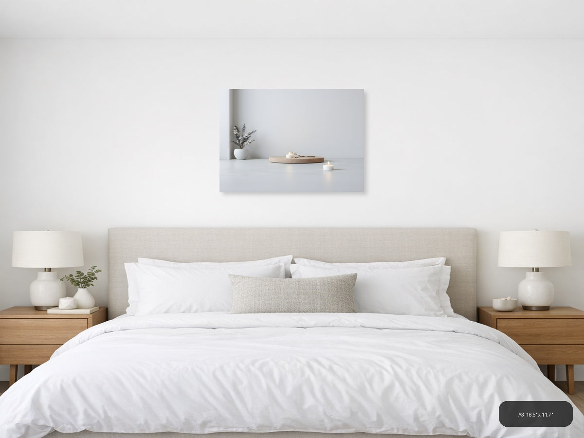 Minimalist Still Life with White Vase and Candles Wall Art — A3 / Bedroom