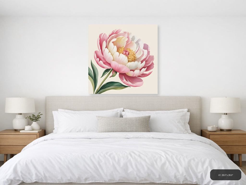 Pink Peony Watercolor Flower Wall Art — A1 / Bedroom