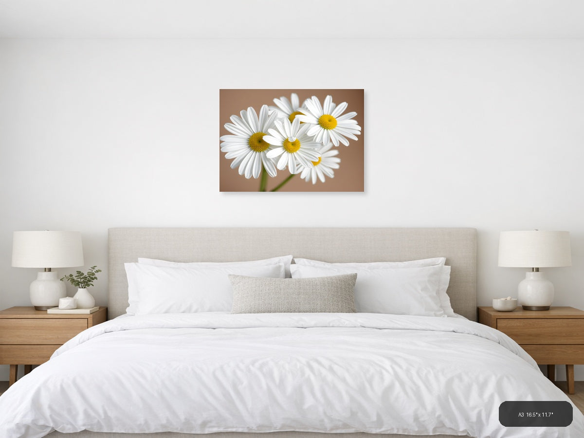 White Daisies with Yellow Centers Minimalist Wall Art — A3 / Bedroom