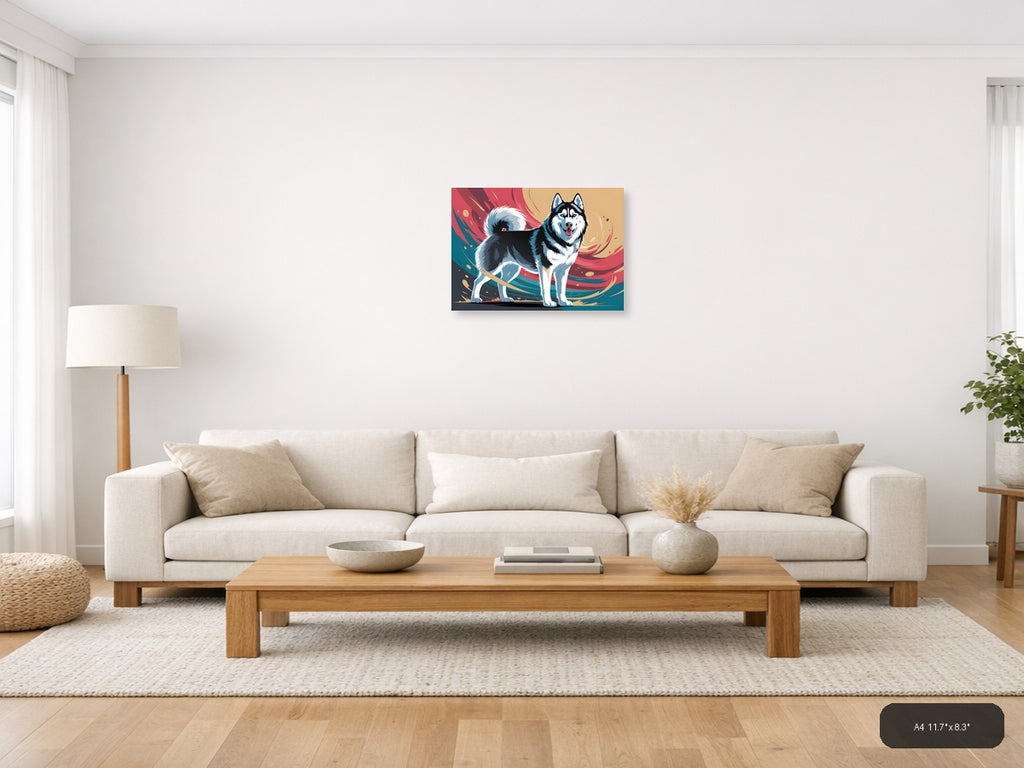 Colorful Husky Dog Abstract Modern Wall Art — A4 / Living Room