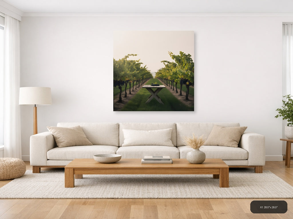 Vineyard Table Minimalist Landscape Wall Art — A1 / Living Room