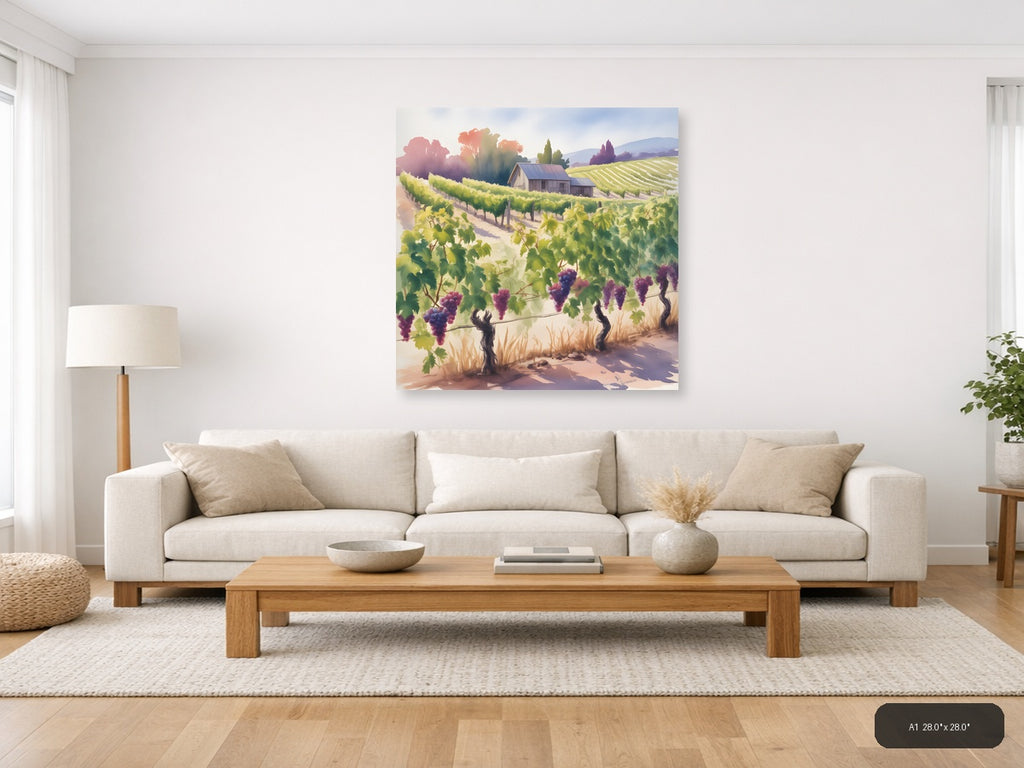 Vineyard Harvest Watercolor Wine Country Wall Art — A1 / Living Room