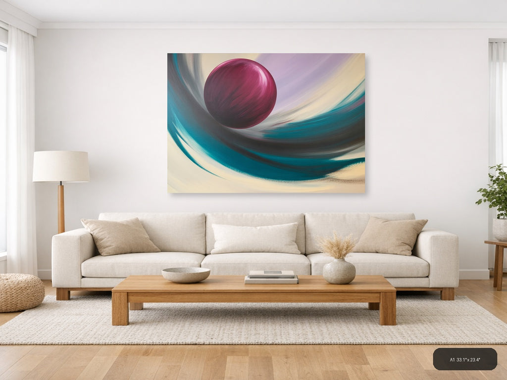 Magenta Sphere Abstract Swirl Landscape Wall Art — A1 / Living Room
