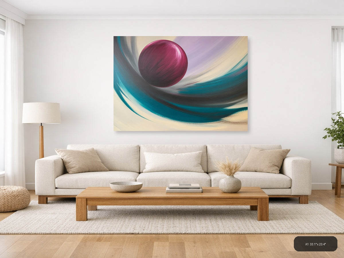 Magenta Sphere Abstract Swirl Landscape Wall Art — A1 / Living Room