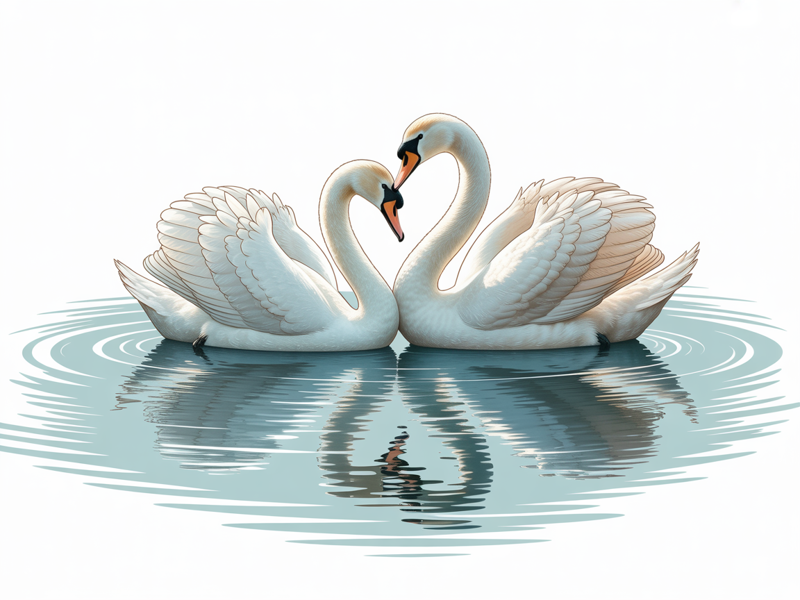 Two White Swans Forming Heart Minimalist Wall Art
