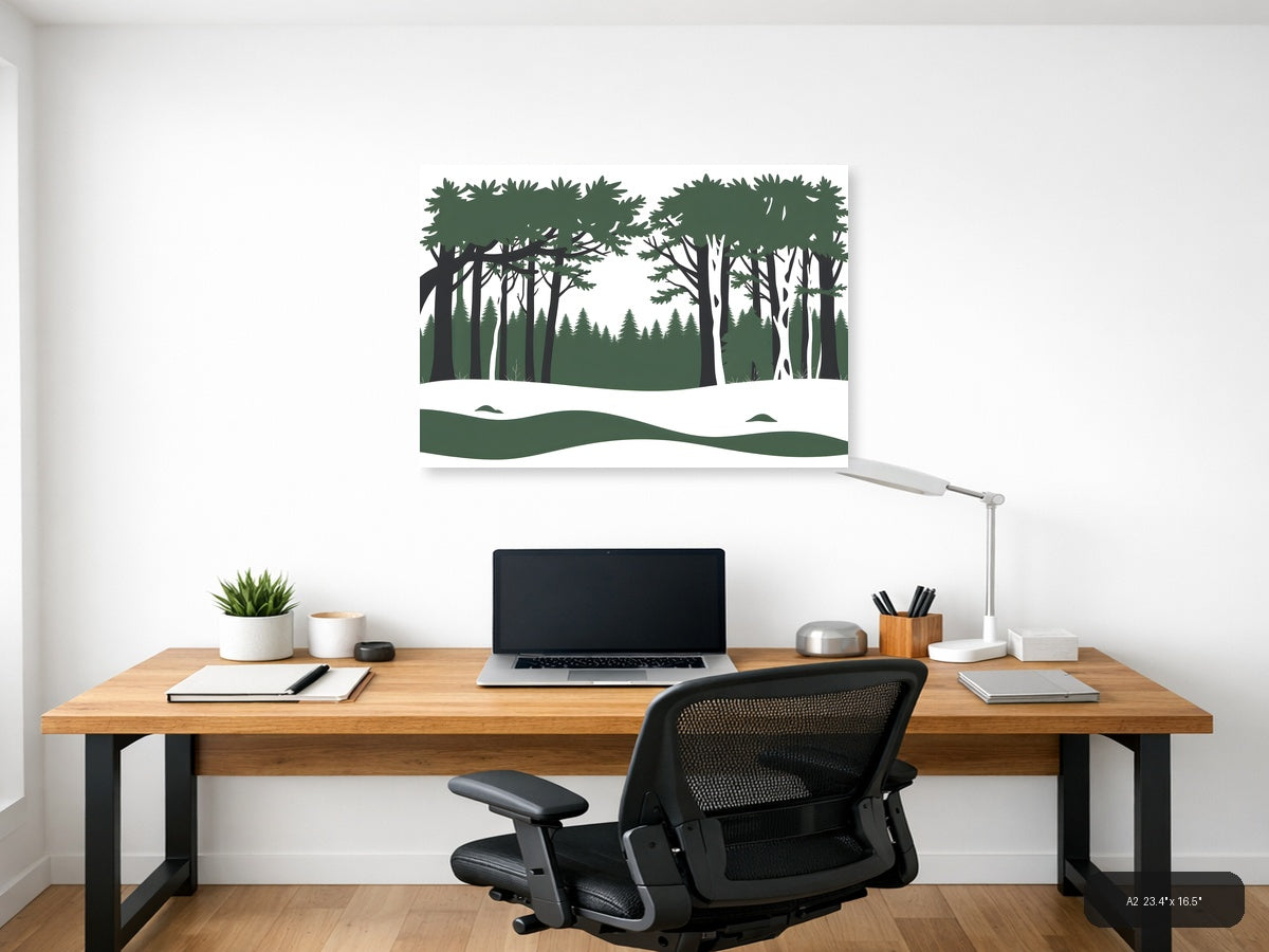 Minimalist Forest Landscape Winter Snow Wall Art — A2 / Office
