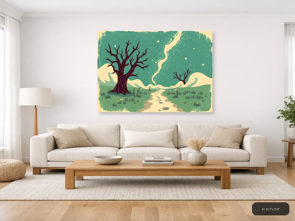 Vintage Landscape with Dead Trees & Winding Path Wall Art — A1 / Living Room