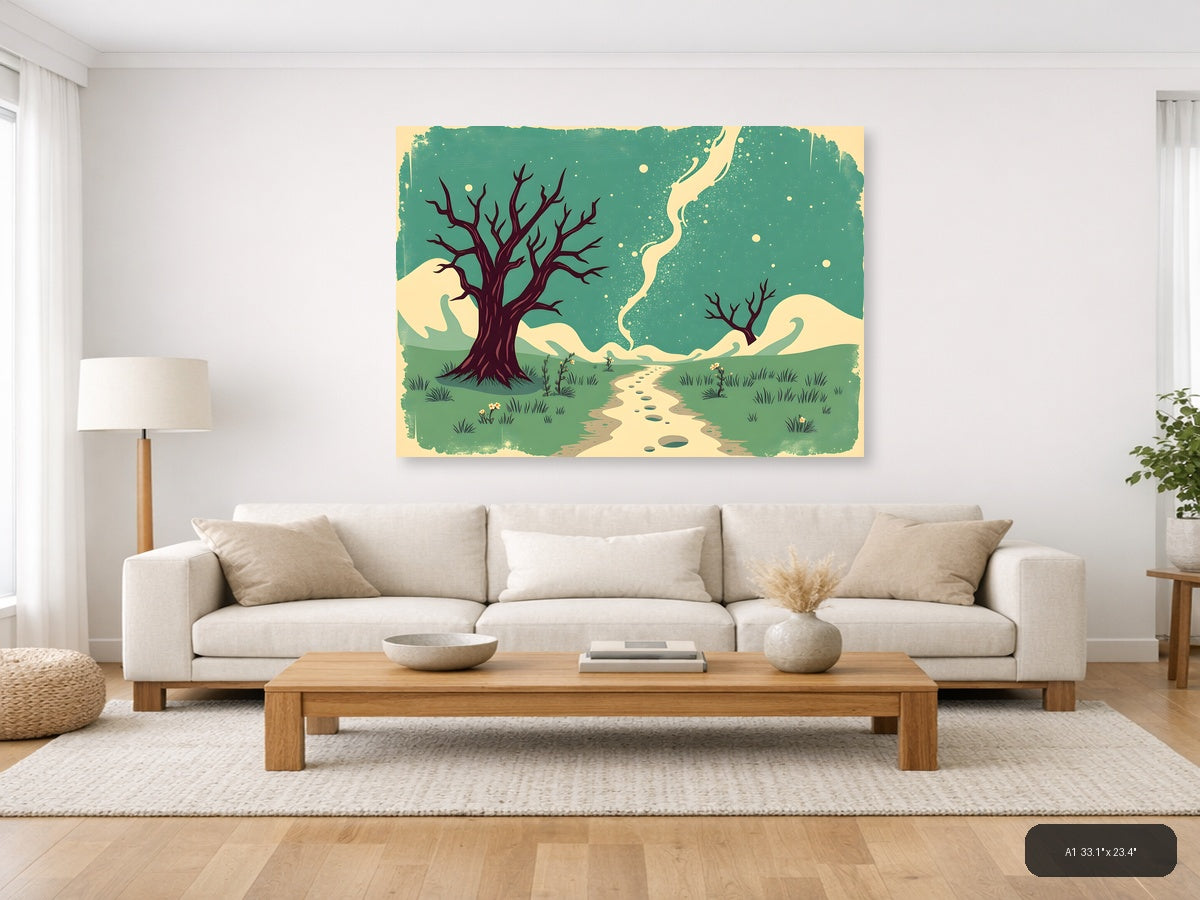 Vintage Landscape with Dead Trees & Winding Path Wall Art — A1 / Living Room