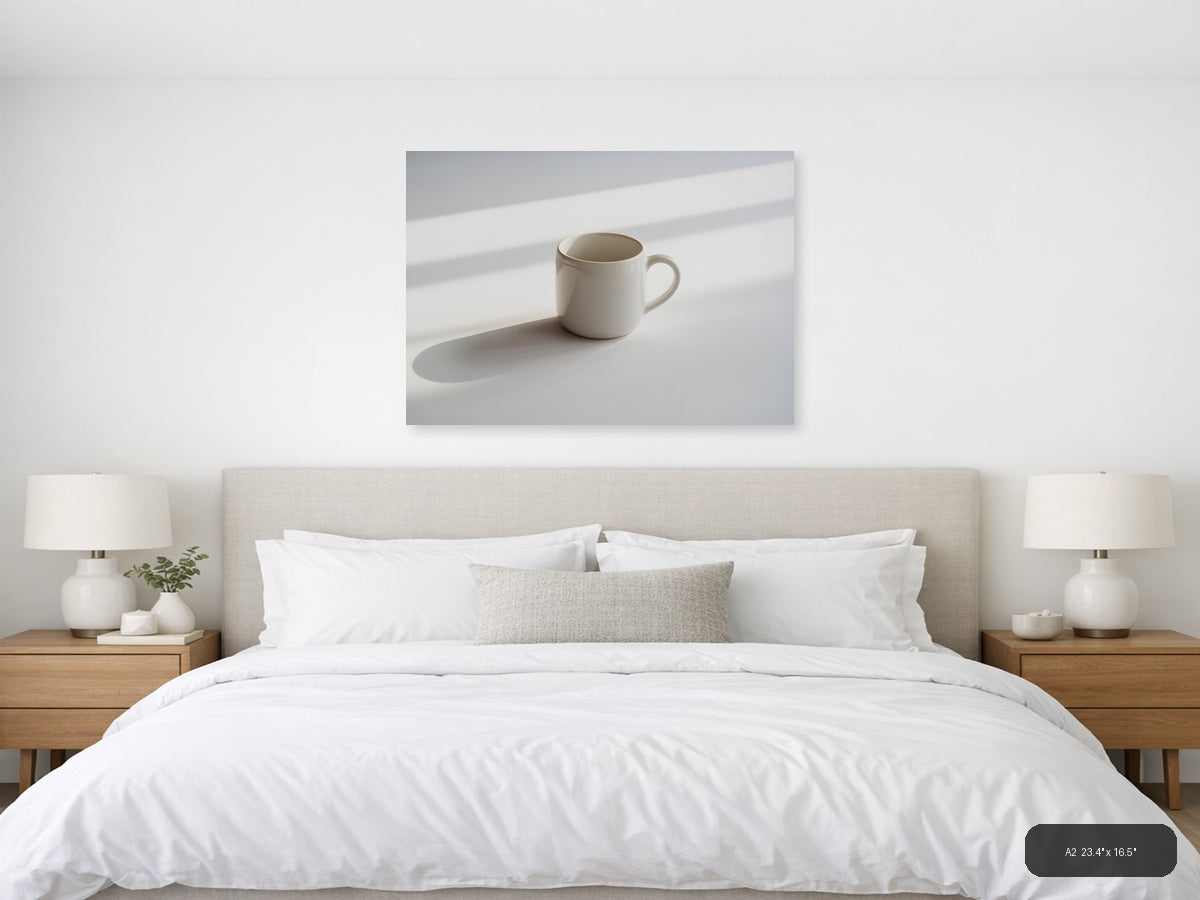 Minimalist White Mug Shadow Study Wall Art — A2 / Bedroom