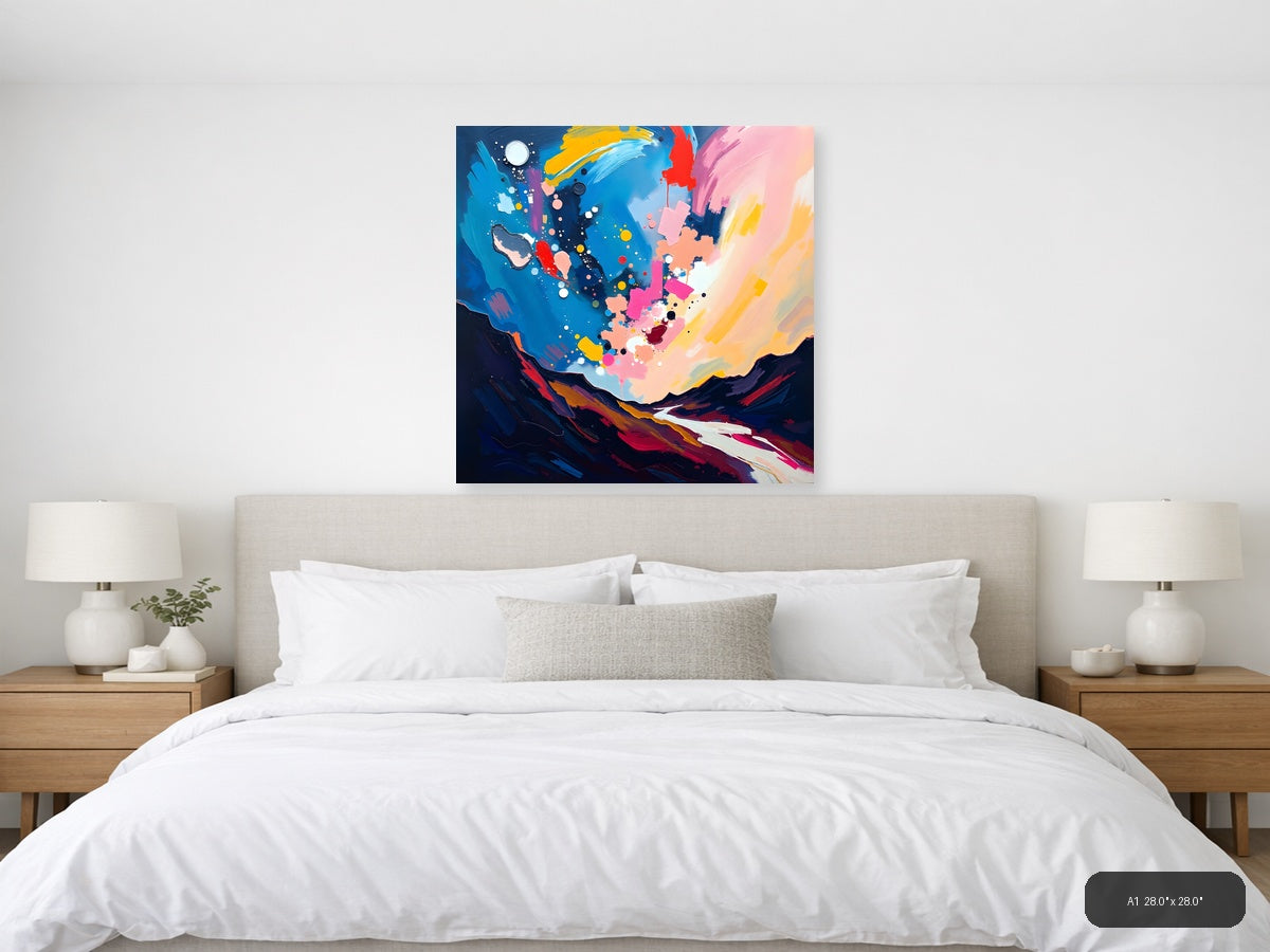 Abstract Colorful Landscape with Moon - Modern Wall Art — A1 / Bedroom