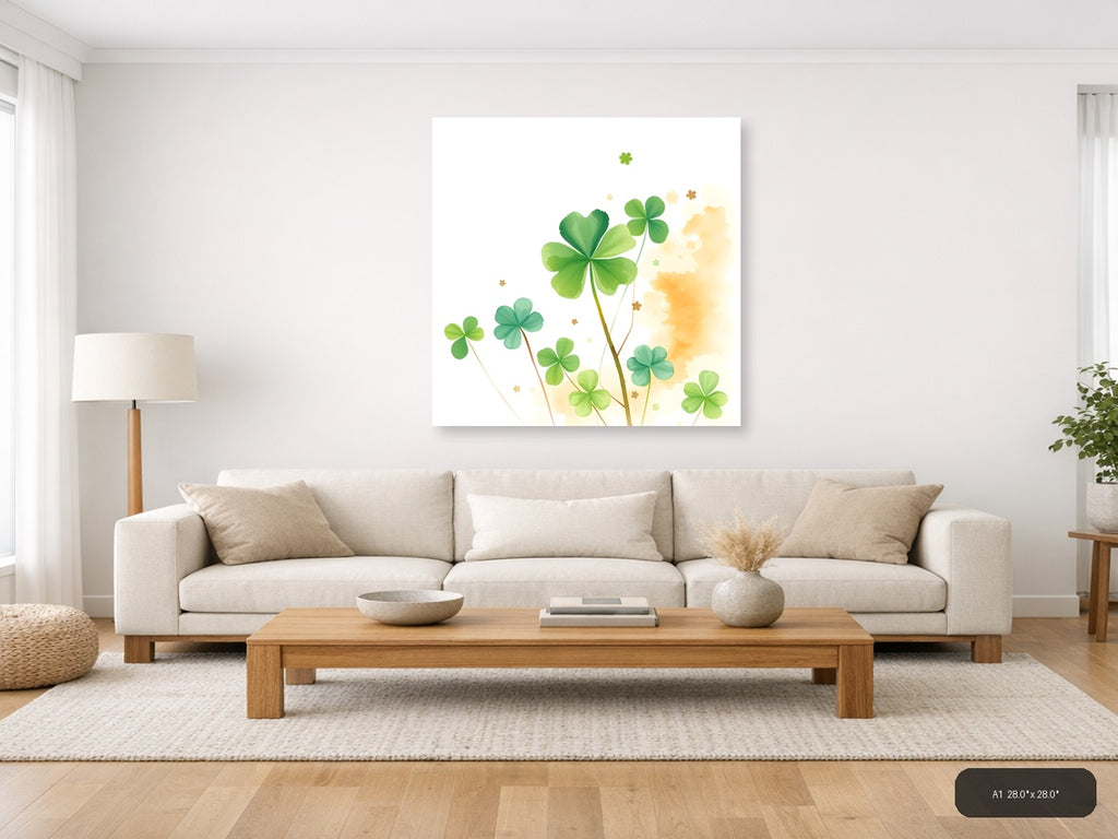 Four Leaf Clovers Watercolor Green Wall Art — A1 / Living Room