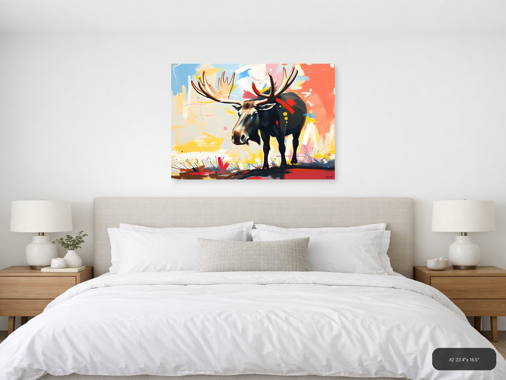 Abstract Moose with Antlers - Modern Colorful Wall Art — A2 / Bedroom