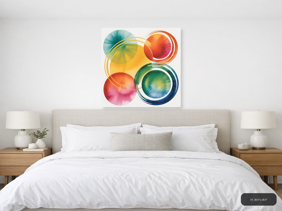 Colorful Watercolor Circles Abstract Modern Wall Art — A1 / Bedroom