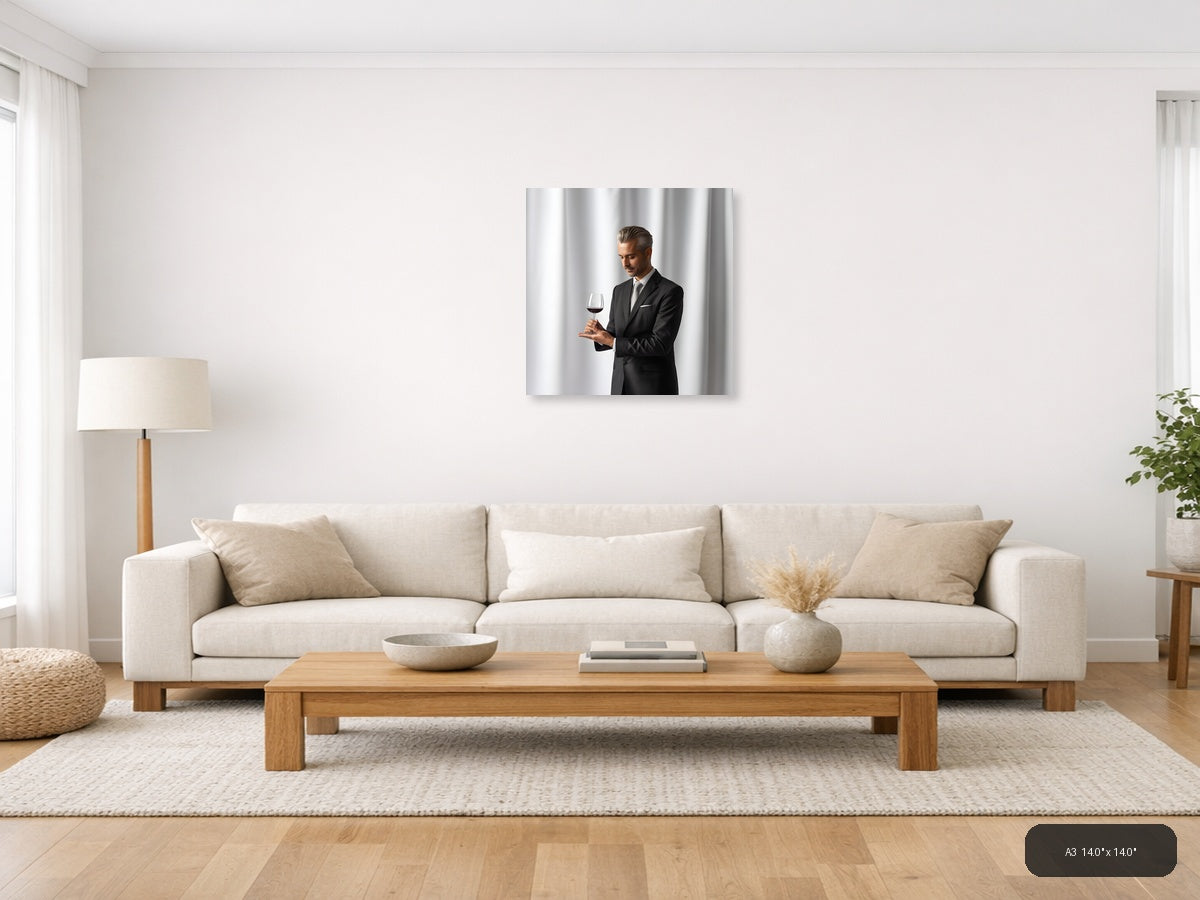Minimalist Businessman Wine Tasting Portrait Wall Art — A3 / Living Room