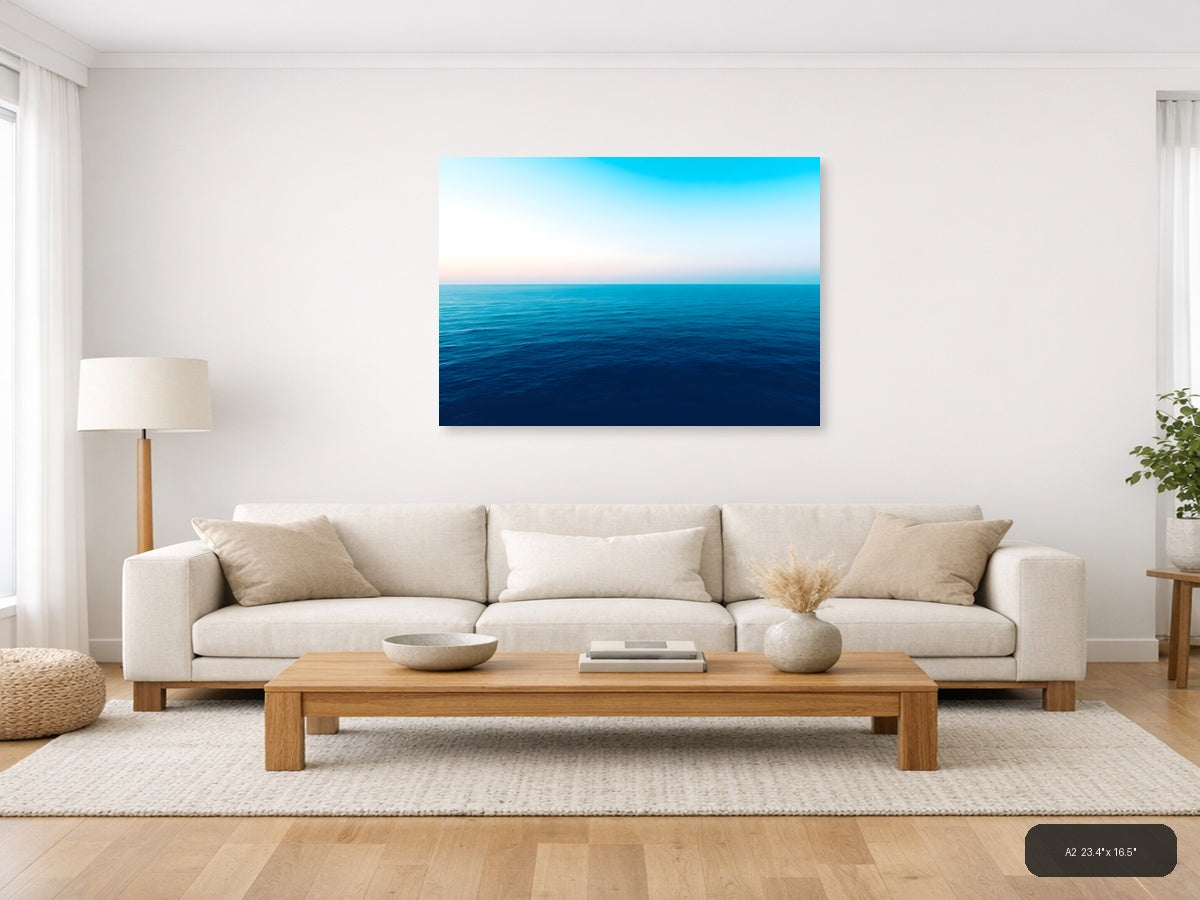 Minimalist Ocean Horizon Blue Water Wall Art — A2 / Living Room