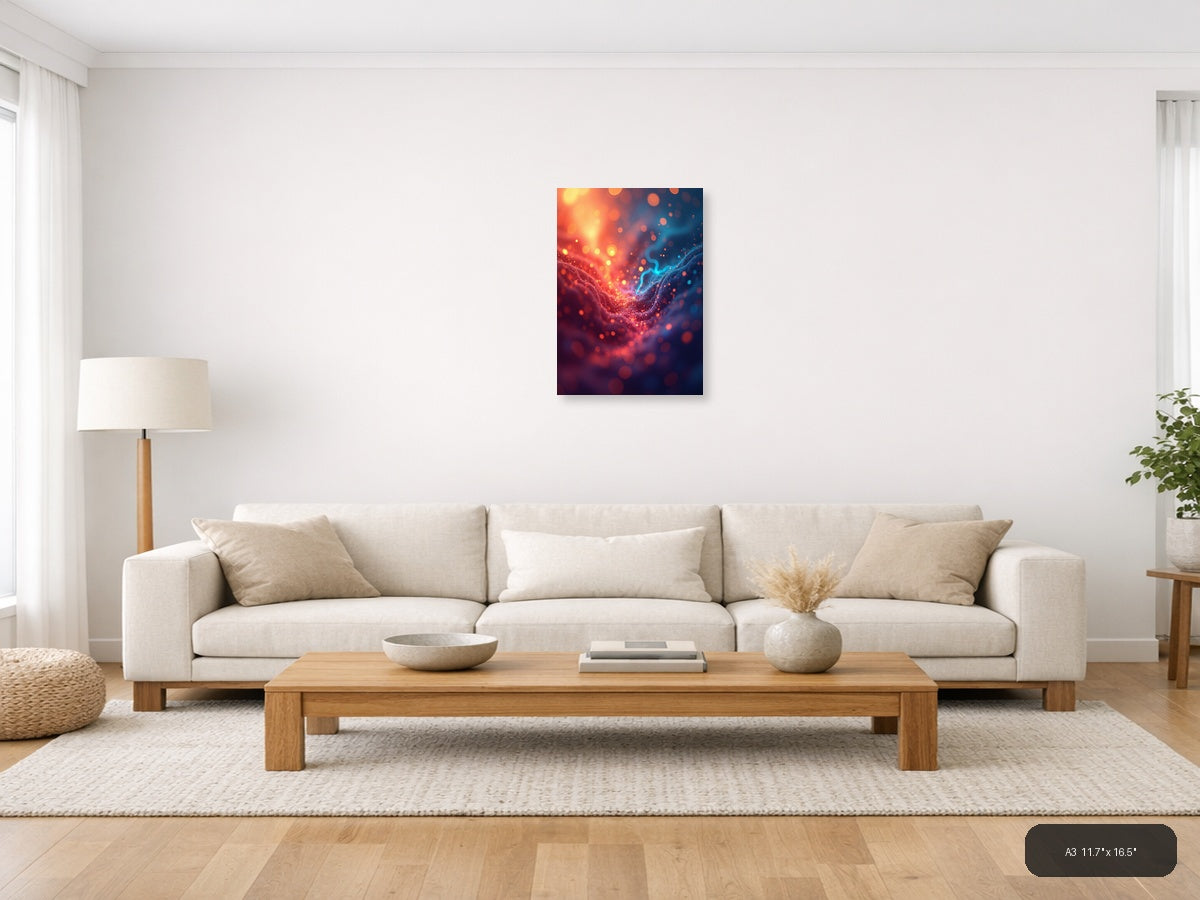 Abstract Glowing Energy Wave Red Blue Wall Art — A3 / Living Room
