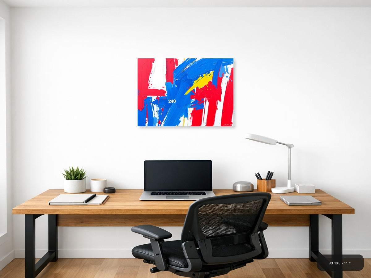 Abstract Red Blue Yellow Expressionist Brushstroke Wall Art — A3 / Office