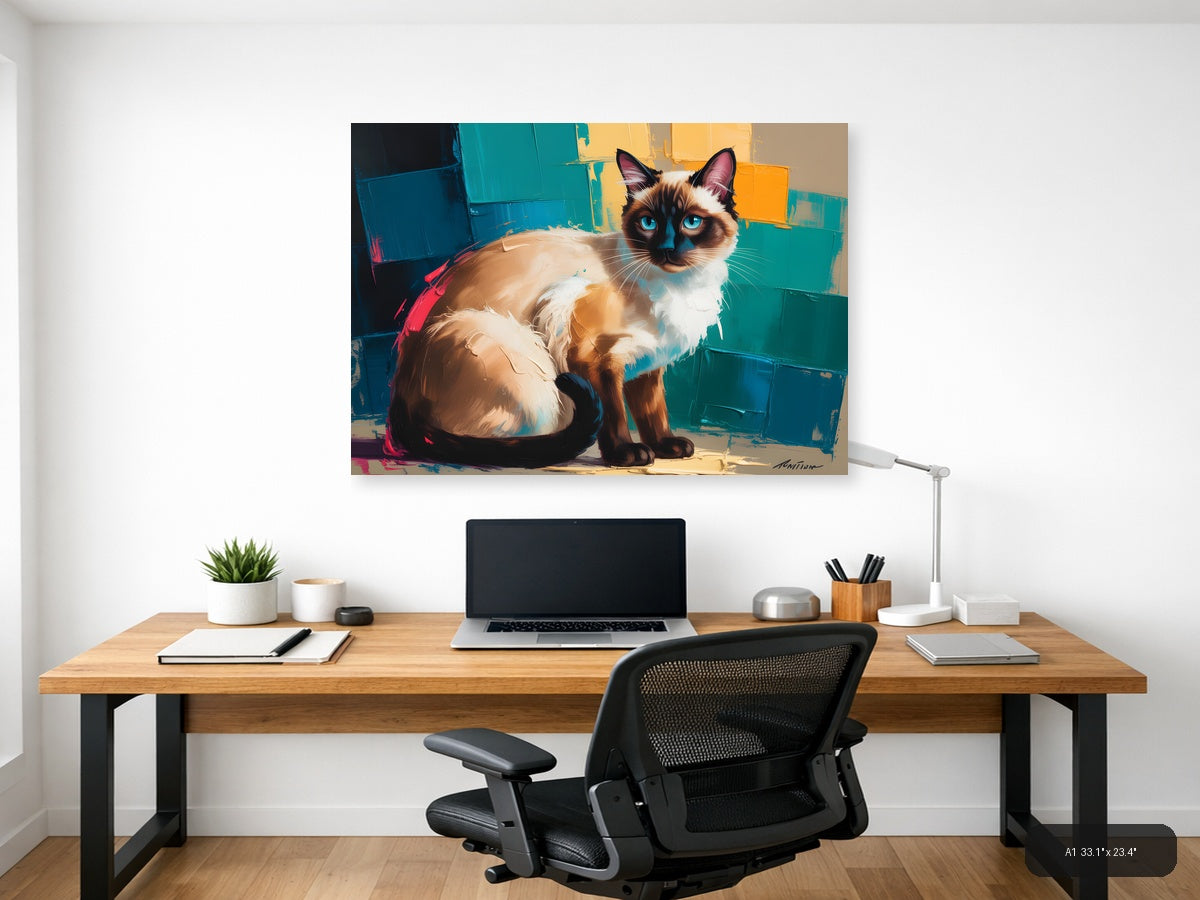 Siamese Cat with Blue Eyes Abstract Modern Wall Art — A1 / Office