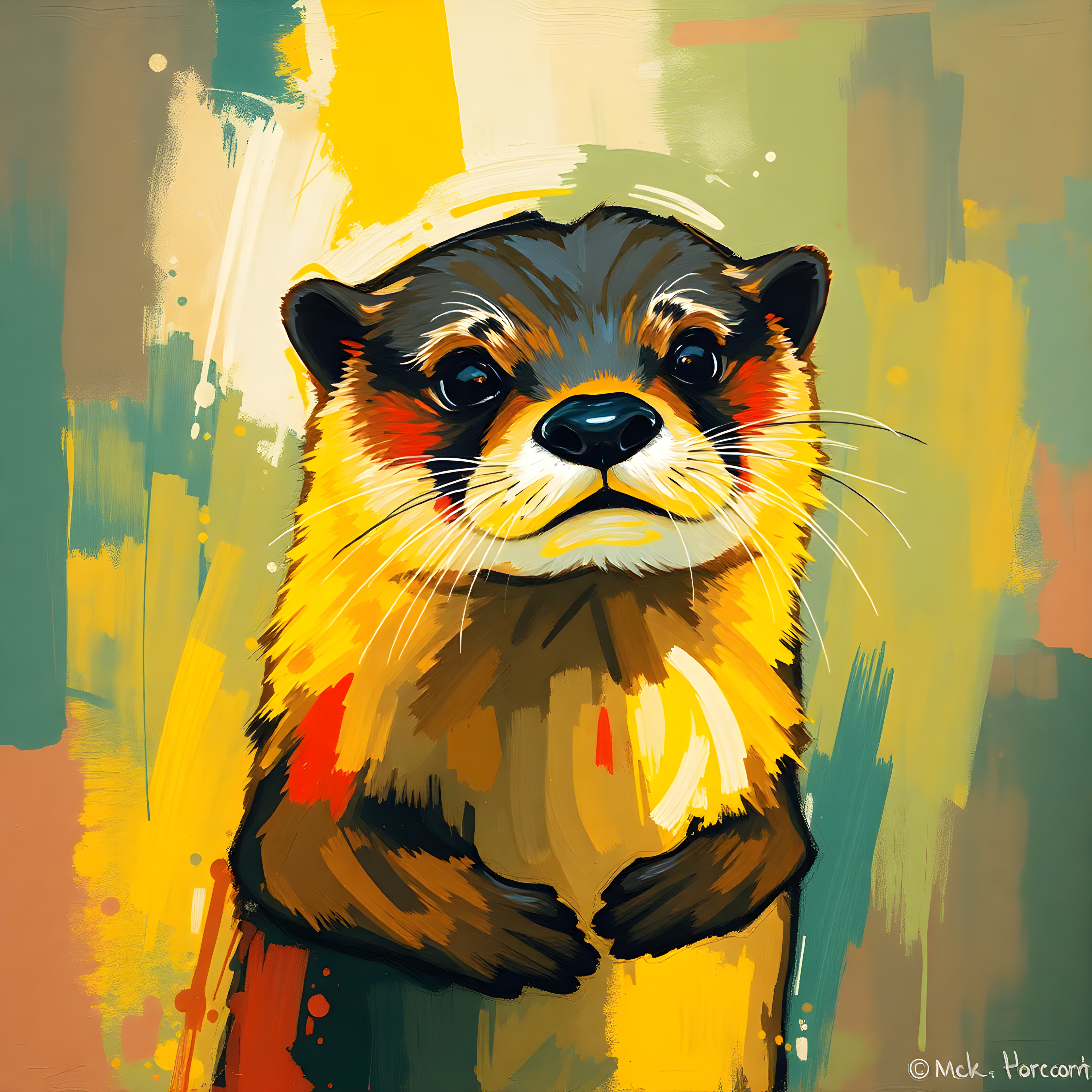 Colorful Otter Abstract Portrait Wall Art